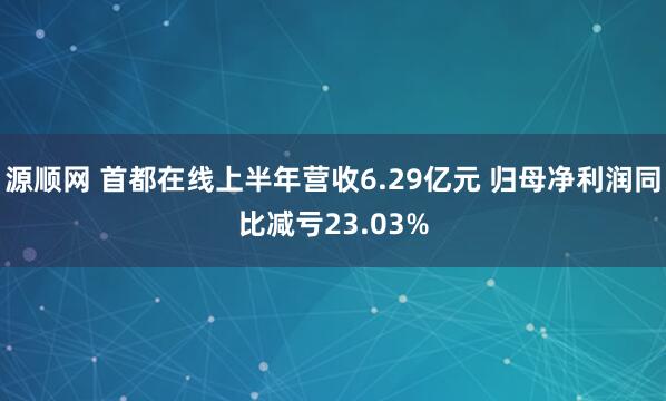 源顺网 首都在线上半年营收6.29亿元 归母净利润同比减亏23.03%